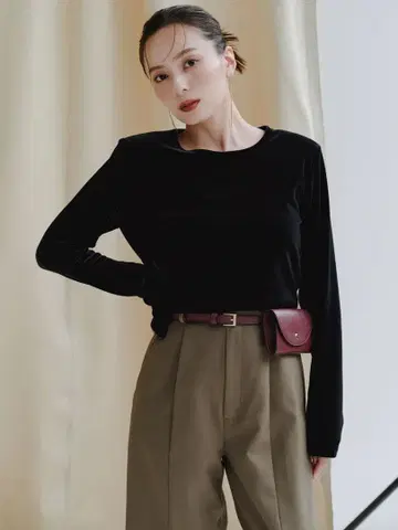 아뉴앙스/벨로아 크롭 컷 상의 - BLACK / F