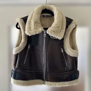 ZARA 여성용 무스탕 스타일 지퍼 베스트