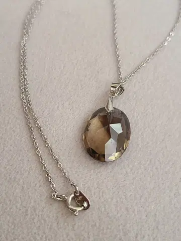 스모키 쿼츠 SN 각인 브라운 패싯 컷 목걸이