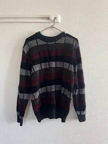 보더 무늬 니트 스웨터 블랙, 레드, 그레이