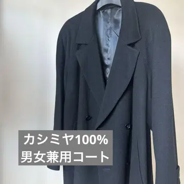 캐시미어 100% 남녀 공용 체스터 코트 블랙 L 더블 브레스트