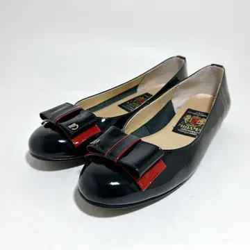 미사용급 MIHAMA 로우힐 펌프스 리본 에나멜 네이비 23cm