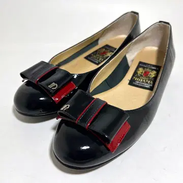 미사용급 MIHAMA 로우힐 펌프스 리본 에나멜 네이비 23cm