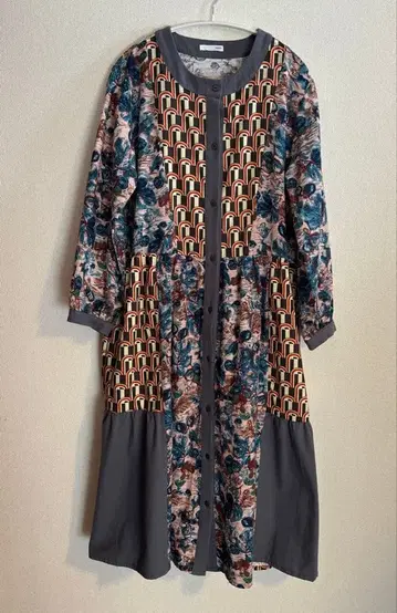 sandy 원피스 레트로풍 롱 겉옷 면100% 멀티 패턴