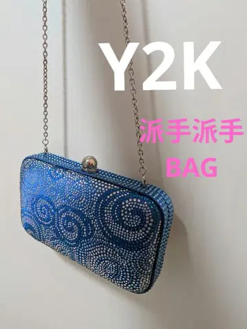 빈티지 Y2K 비쥬 일본 의류 블루 파랑 클러치백 화려함