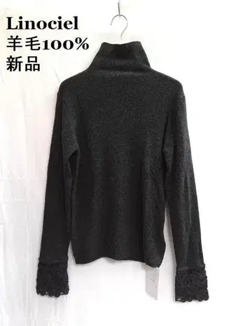 새상품 Linociel /리노쉘 소매 레이스 하이넥 울 스웨터
