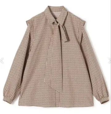 TOMORROWLAND 컬러 하운드 투스 보타이 블라우스