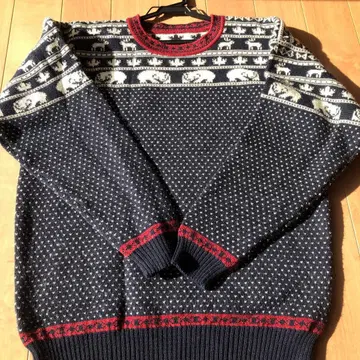 캐나다 산 네이비 페어아일 패턴 니트 스웨터