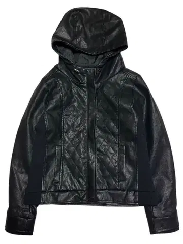 블랙 퀼팅 후드 부착 자켓