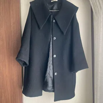 ROUGE VIF 블랙 큰 옷깃 울 코트 세일러 카라 미들 코트