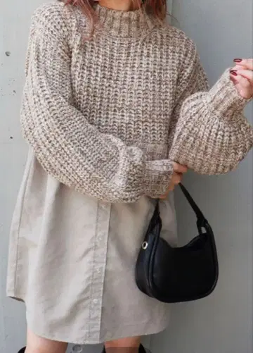 MURUA 니트 도킹 원피스 셔츠 원피스 믹스처 레이어드