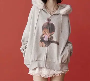 jouetie x 몽치치 퍼 도킹 ZIP 후디 그레이