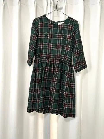 Raybeams 그린 계열 체크 7부 소매 원피스