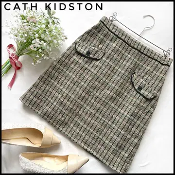 캐스키드슨 트위드 미니 스커트 사다리꼴 체크 무늬 페미닌