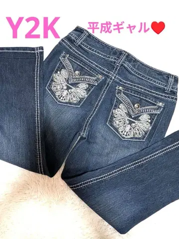 반짝이는 데님 헤이세이 갸루 y2k 비쥬 나비 데님 M 라메