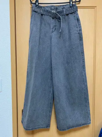 데님 와이드 팬츠 벨트 포함
