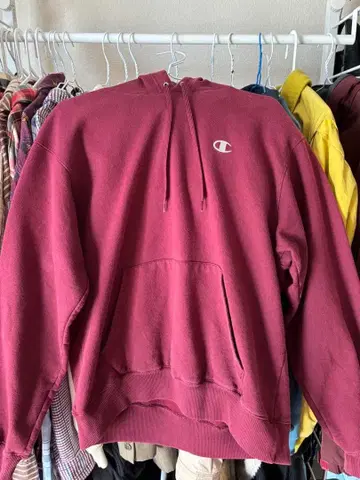 Champion 버건디 후드 부착 후드티