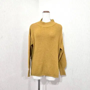 어스 뮤직 리브 소매 니트 긴팔 풀오버 스웨터 머스타드 루즈핏
