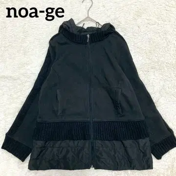 noa-ge 후드 절개 자켓 블랙 니트 충전솜 L 점퍼 속기모