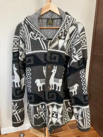90s RUMINAHUI 네이티브 무늬 에콰도르 니트 후드티
