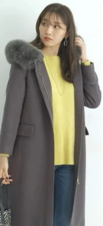 JUSGLITTY 그레이 롱 코트 후드 부착