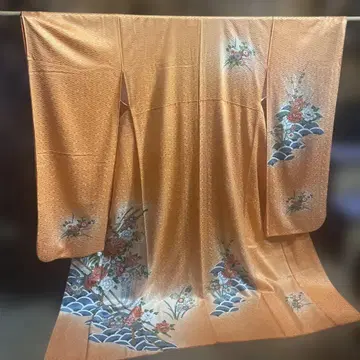 오렌지 컬러 꽃무늬 후리소데