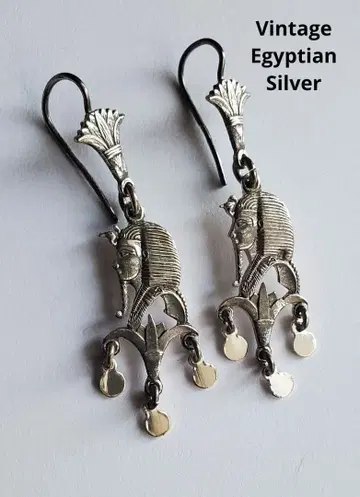빈티지 이집트 투탕카멘 드롭 귀걸이 실버 주얼리