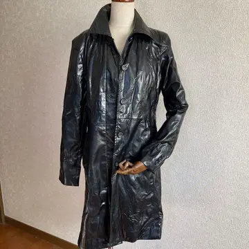 블랙 가죽 롱 코트