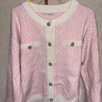 미사용품 핑크 로고 가디건