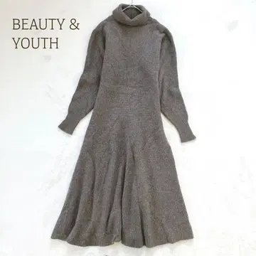 뷰티 앤 유스 리브 니트 원피스 롱 기장 울 터틀넥