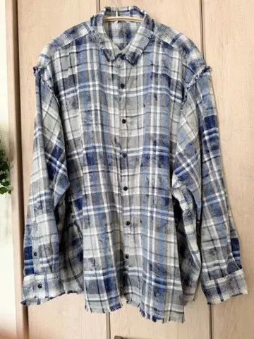 niko and - 절개 체크 BIG 셔츠 블루 F 리메이크풍