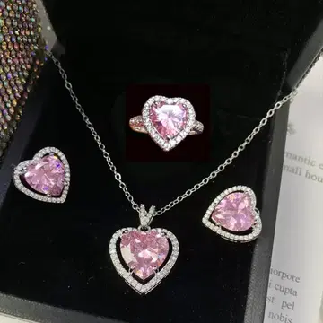 13호~20호 3세트 반짝이는 하트 목걸이 반지 귀걸이 가느다란 약혼