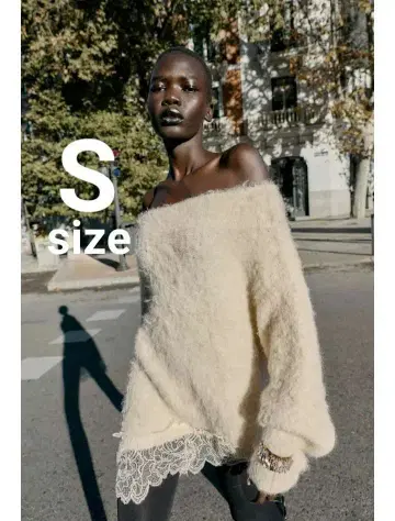 완판템 ZARA 레이스 콤비 니트 스웨터 에크루 S