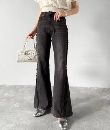 플레어 데님 팬츠 다크 그레이 하이웨스트 새상품