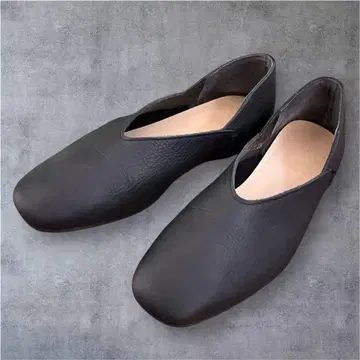 EN 키다리 아저씨 슬립온 가죽 주름 가죽 블랙 23cm