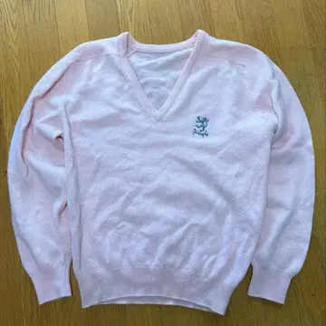 프링글 핑크 울 니트 스웨터 브이넥