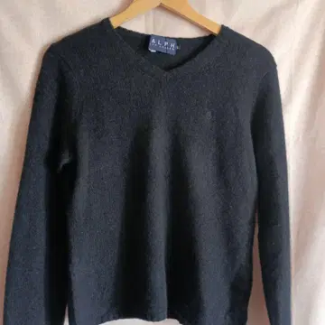 ALPH LAUREN 블랙 V넥 니트 긴팔 여성용