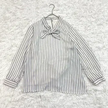 데이즈 DAYS 긴팔 블라우스 스트라이프 패턴 M 화이트 리본 캐주얼