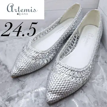 [ 17 ] DIANA 다이애나 실버 플랫 펌프스 메쉬 뜨개질 24.5