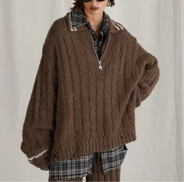 플랭크 프로젝트 24AW 폴로 넥 니트 브라운 데미지 스웨터