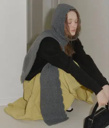 지논 2way 스캘럽 후드 머플러 그레이