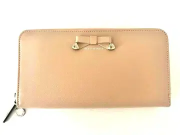 미사용 질스튜어트 지퍼 장지갑 샤이닝 천연 가죽 핑크 베이지