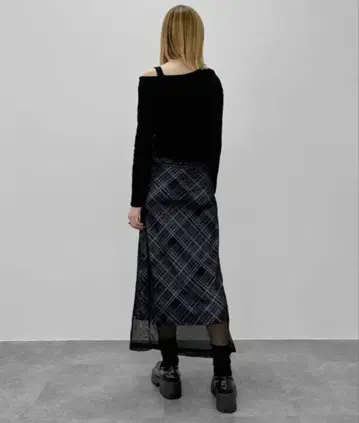 체크 무늬 시어 레이어드 롱 스커트 체크 새상품급