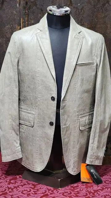 그레이 가죽 싱글 브레스 자켓