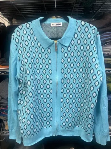 TTT MSW 스카이블루 다이아몬드 패턴 가디건