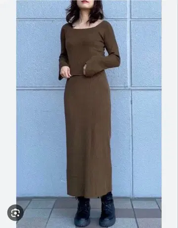 UNIQLO 3D 리브 스퀘어넥 스웨터 리브 롱 스커트