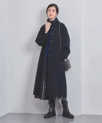 UNITED ARROWS 스탠드 카라 롱 코트