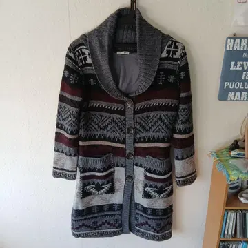 스카파 기하학 패턴 숄카라 가디건 니트 코트 38호