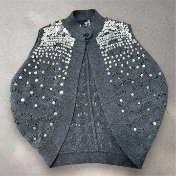 러브 모스키노 F 스팽글 장식 그레이 니트 베스트 개성있는 양모