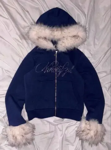 Ninety Girl Rhinestone Fur Zip Hoodie